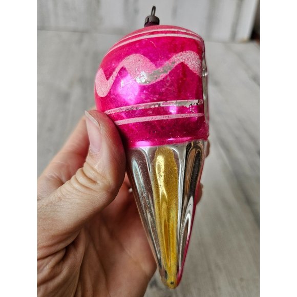 Vintage pink indent ice cream snow cone ball ornament mercury glass Xmas tree - Picture 5 of 10